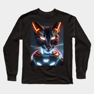 Cyberpunk Cat - Modern Digital Art Long Sleeve T-Shirt